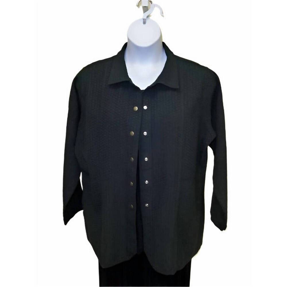 NEW EZZE WEAR women's herringbone snap jacket in black